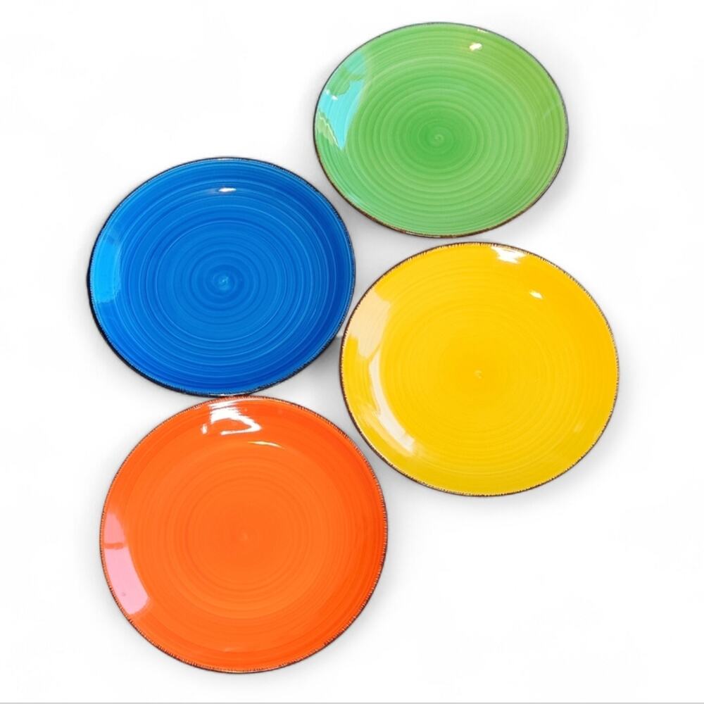 Vancasso Multicolored Stoneware Fiesta Round Dinner Plates Set of 4